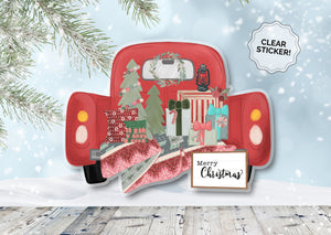 Clear Vinyl Sticker -Christmas Truck  4.1x3in