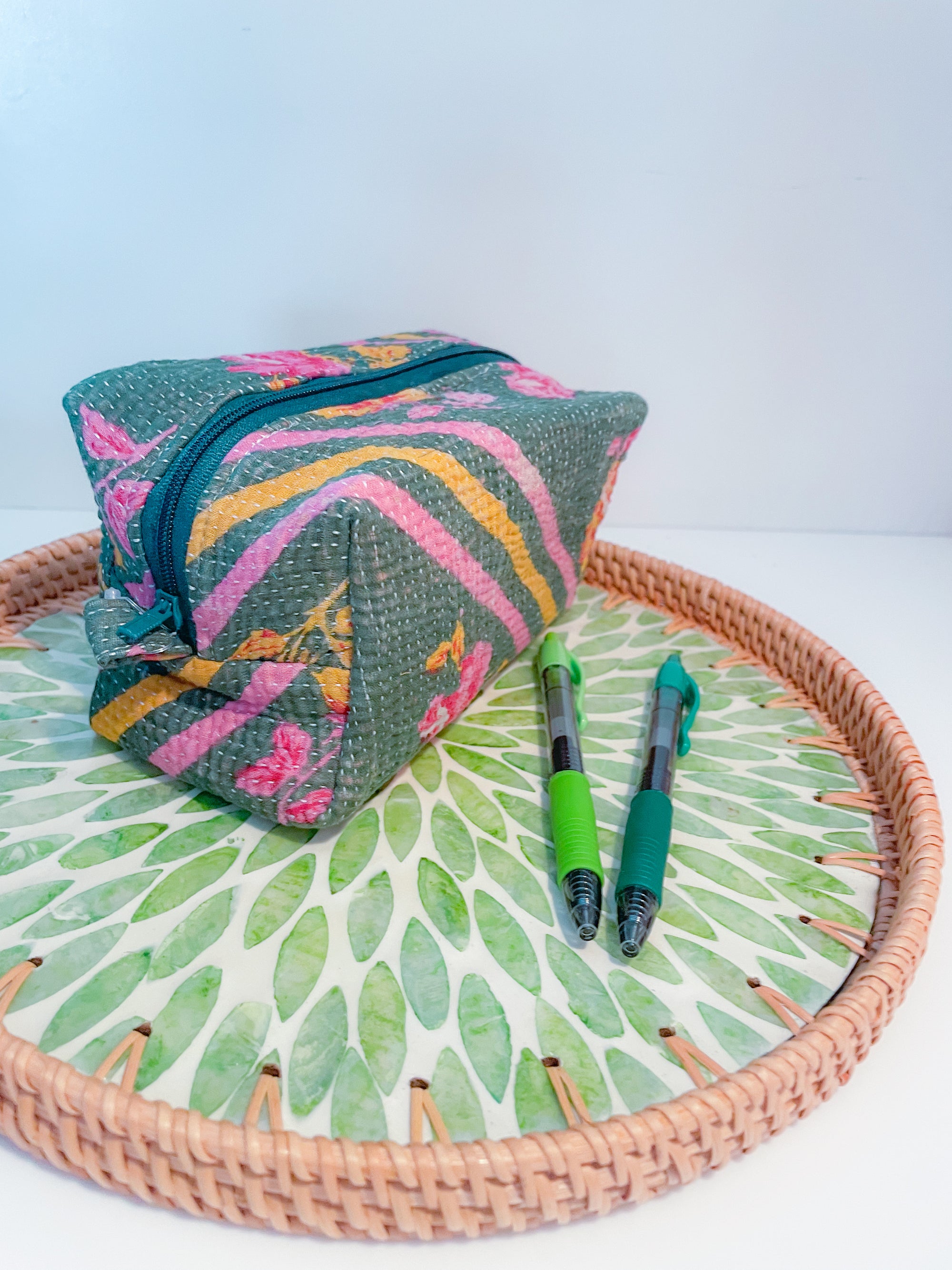 Vintage Kantha Zipper Box Pouch | Assorted