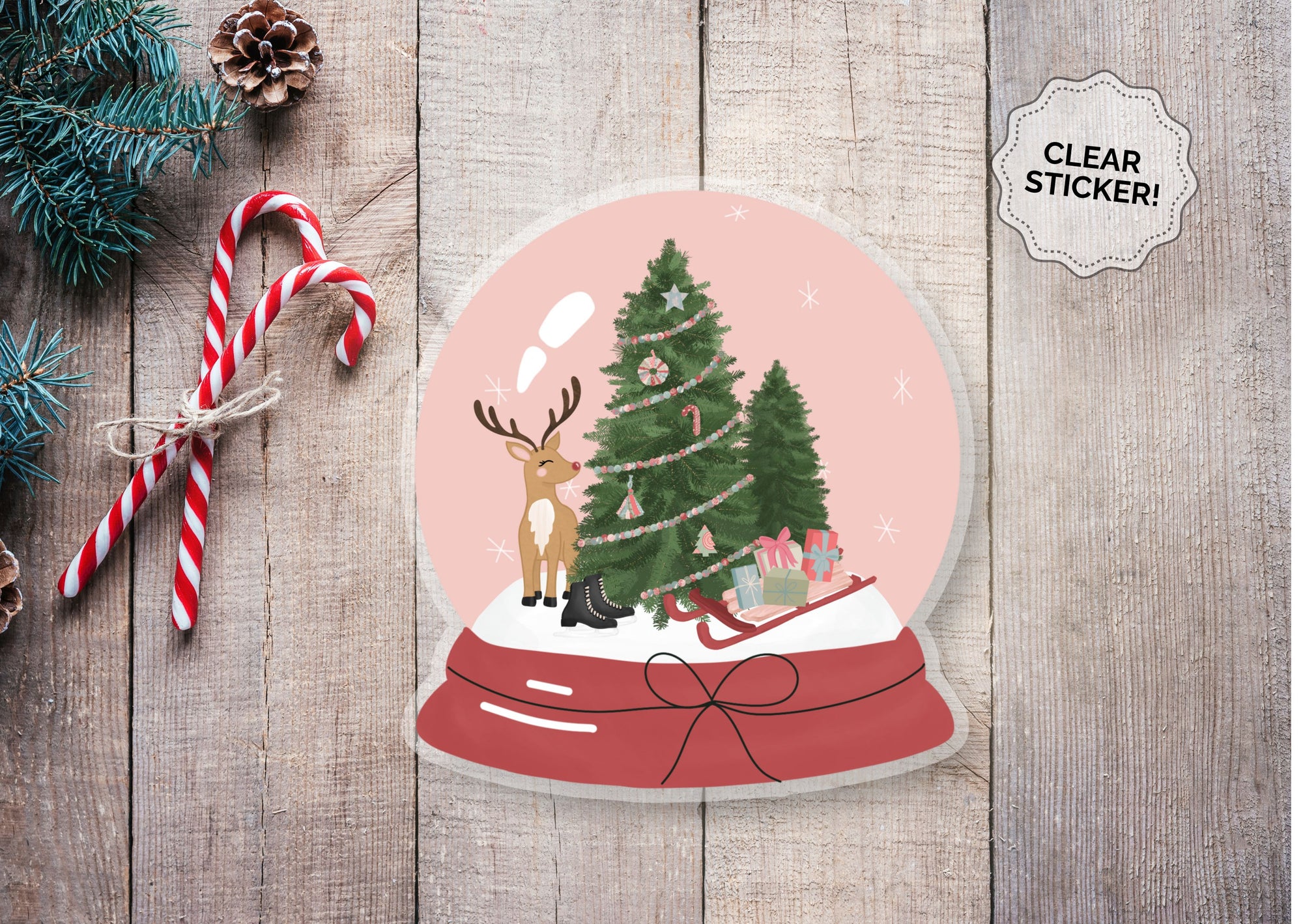 WS Christmas Snow Globe Vinyl Sticker 3.3x3.6in