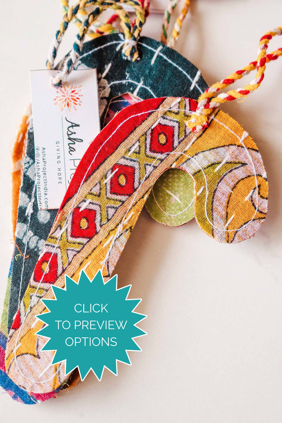 Kantha Christmas Ornaments | Candy Cane