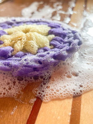 Handmade dish scrubber crafted with care by at-risk women in India, supporting empowerment and sustainable livelihoods.