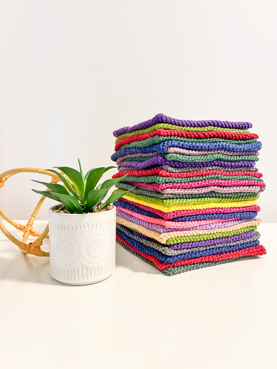 Fair trade crocheted trivet made with thick cotton yarn, ideal for cooking, baking, and everyday kitchen tasks.