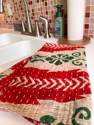 Christmas Kantha Kitchen Towel