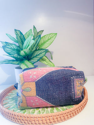 Vintage Kantha Zipper Box Pouch | Assorted