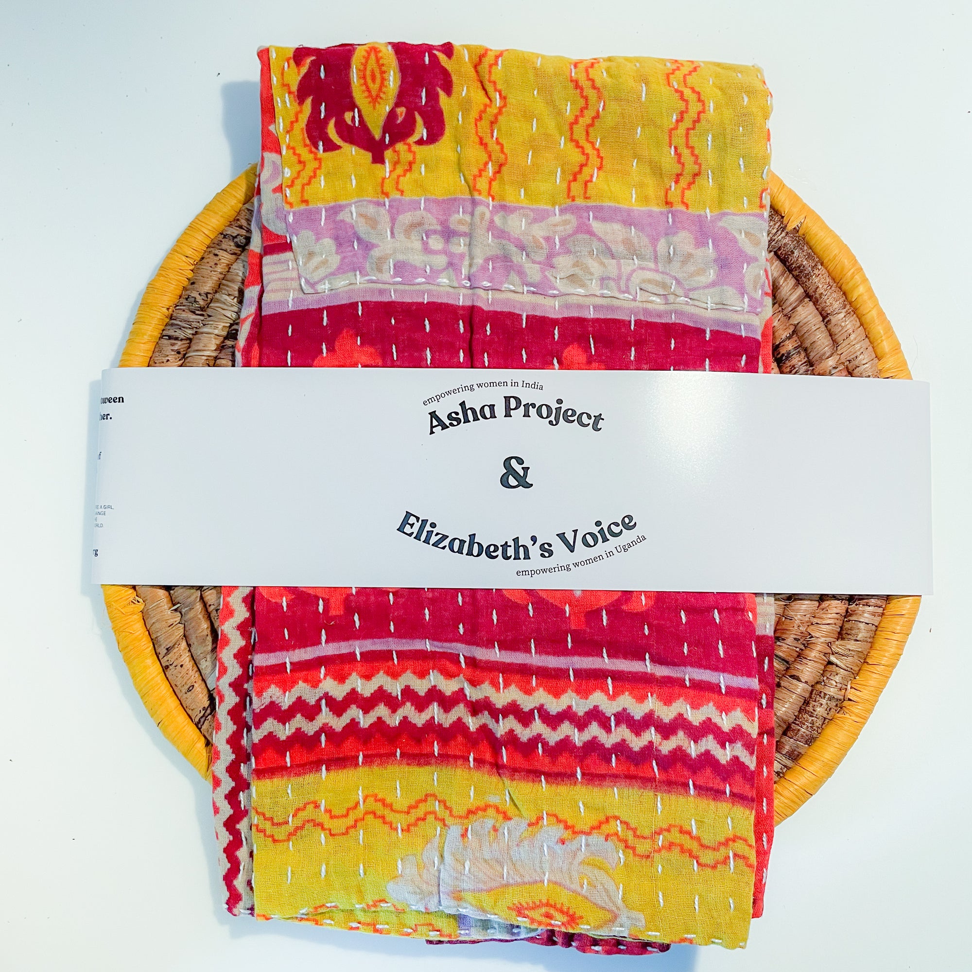 Kantha Kitchen Towel + Yellow Banana Leaf Trivet Gift Set