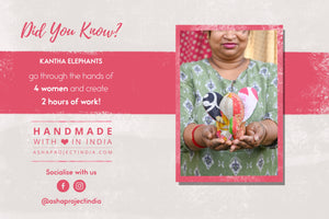 Handmade Kantha elephant with traditional stitching and bright colorful recycled sarees. 