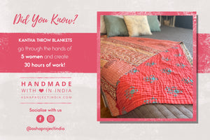 Handmade everyday Kantha throw blanket featuring vibrant stitching and colorful fabric, perfect for adding warmth, comfort, and a traditional touch to your home decor.