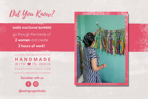 Handmade Saree Macrame Banner, crafted from colorful saree strips, intricately hand-tied to create a unique and vibrant wall decor piece. Perfect for adding a touch of elegance, boho vibes, and cultural flair to any space.