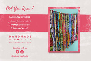 Colorful Saree Wall Hanging made from long strips of vibrant saree fabric, expertly crafted to bring a burst of color and charm to your space.