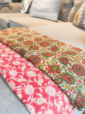 Hand-stitched from recycled sarees, this cozy and colorful throw features festive patterns and textures. Perfect for adding warmth and eco-friendly style to your holiday decor. Sustainable, unique, and handmade with love.
