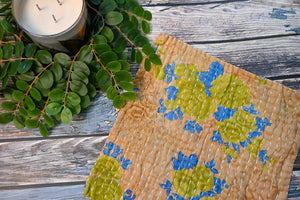 Handmade Kantha Dish cloth With Yellow Roses and blue petals