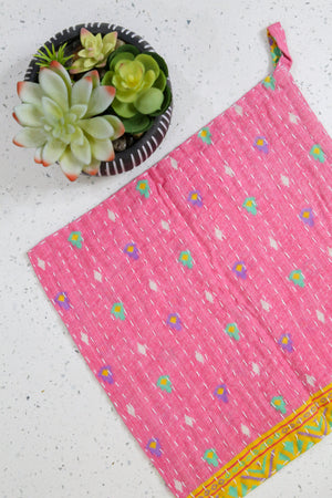 Kantha dish cloths made from hand-stitched, colorful fabric, perfect for eco-friendly cleaning and adding a vibrant touch to your kitchen during Valentines.