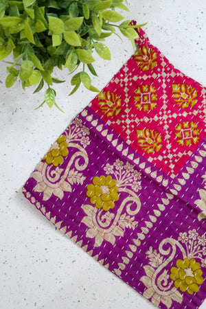 Kantha dish cloths made from hand-stitched, colorful fabric, perfect for eco-friendly cleaning and adding a vibrant touch to your kitchen during Valentines.