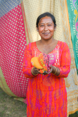 Handmade Kantha elephant with traditional stitching and bright colorful recycled sarees. 