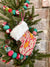 Hand-stitched Kantha stocking ornament with a wool cuff. Availabl in bold colors, ideal for hanging on Christmas trees.