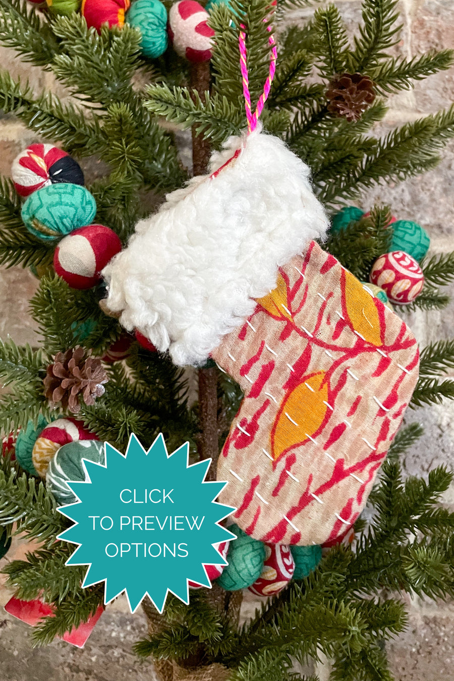 Kantha Christmas Ornament | Stocking