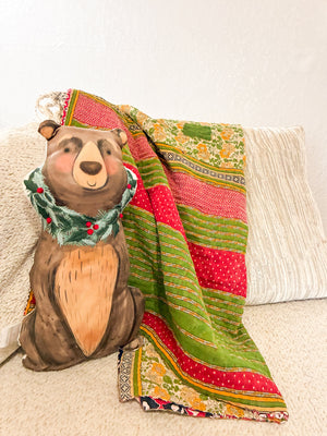 Hand-stitched from recycled sarees, this cozy and colorful throw features festive patterns and textures. Perfect for adding warmth and eco-friendly style to your holiday decor. Sustainable, unique, and handmade with love.
