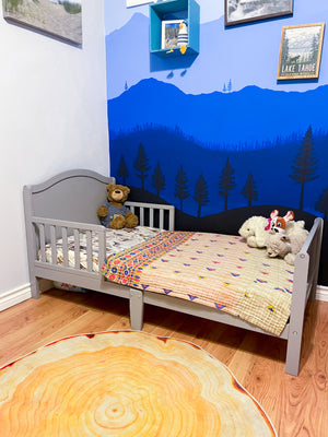 Handmade mini kantha throw blanket in for your little one, featuring kantha stitching and sustainable practices, perfect for holiday decor.