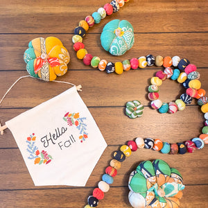 Hand-stitched Saree Bead Garland featuring vibrant, multicolored beads strung together, creating a beautiful and colorful decorative piece for home decor