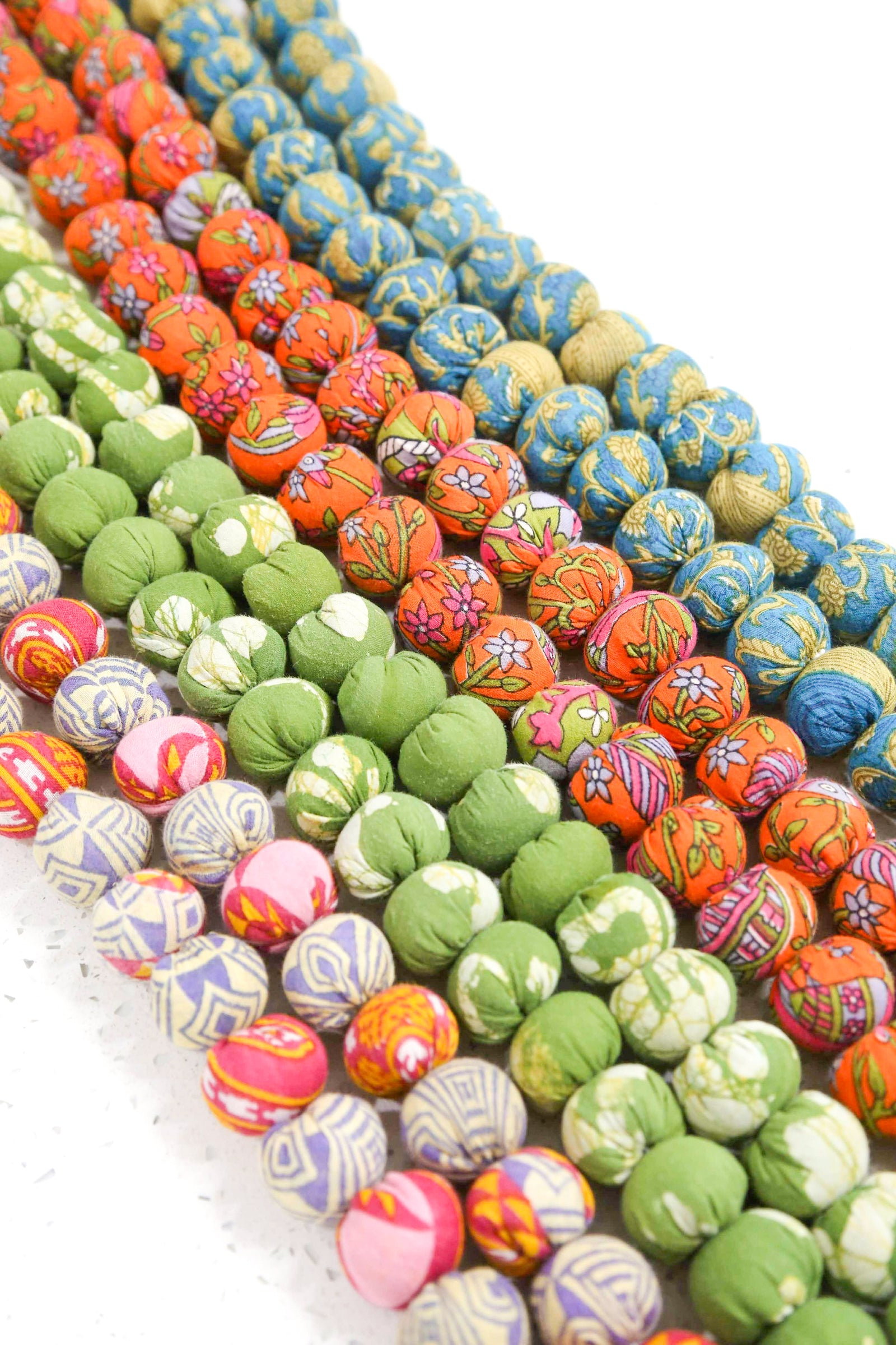 Handmade saree bead garland featuring a single pattern saree, with vibrant beads and intricate details, perfect for adding a colorful, traditional touch to your decor.