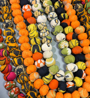 Hand-stitched Saree Bead Garland featuring vibrant, multicolored beads strung together, creating a beautiful and colorful decorative piece for home decor.