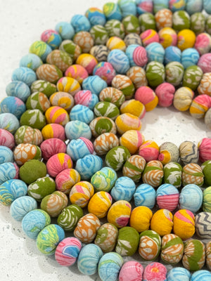 Hand-stitched Saree Bead Garland featuring vibrant, multicolored beads strung together, creating a beautiful and colorful decorative piece for home decor.