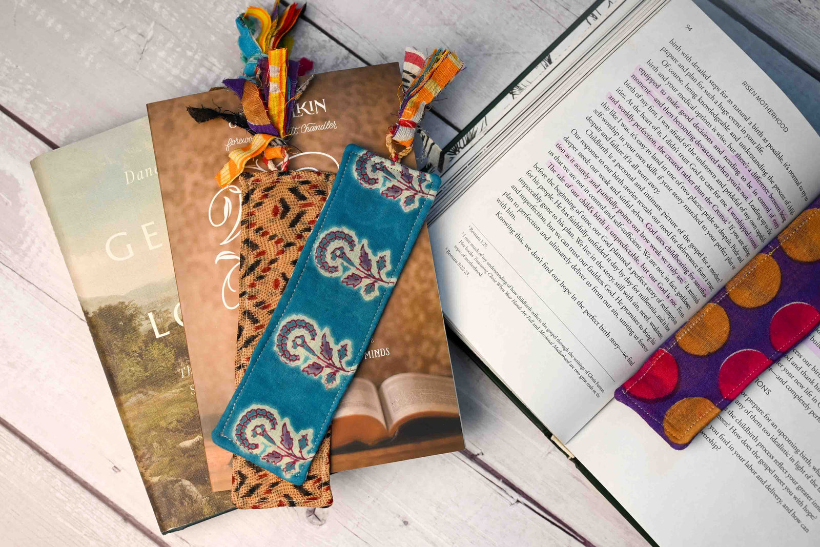 Saree-inspired bookmark with intricate patterns and vibrant fabric, adding a touch of traditional elegance to your reading experience