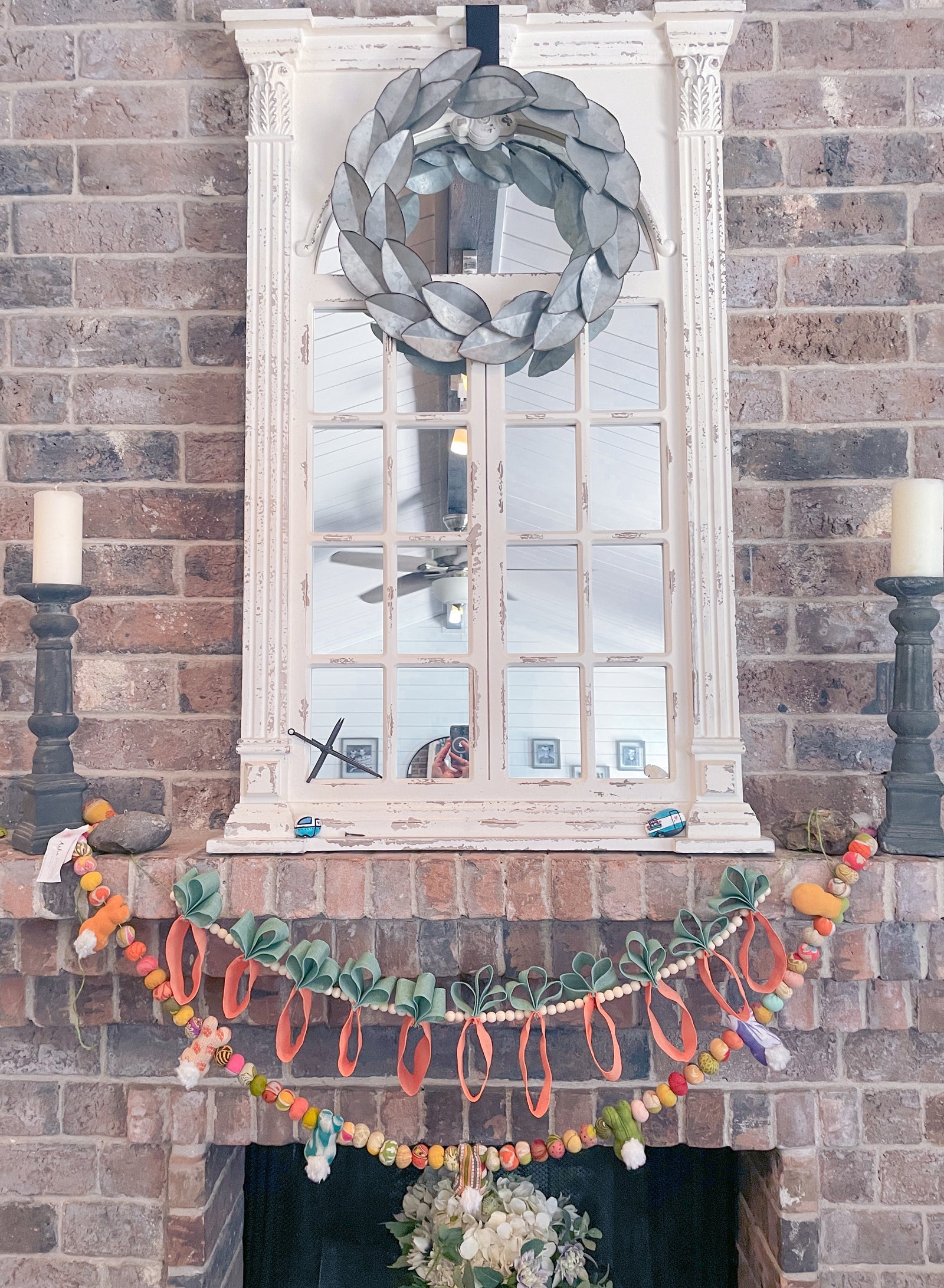 Handmade recycled saree Easter garland featuring vibrant hand-stitched beads and adorable bunnies with fluffy tails, perfect for adding a festive and eco-friendly touch to your Easter decor.
