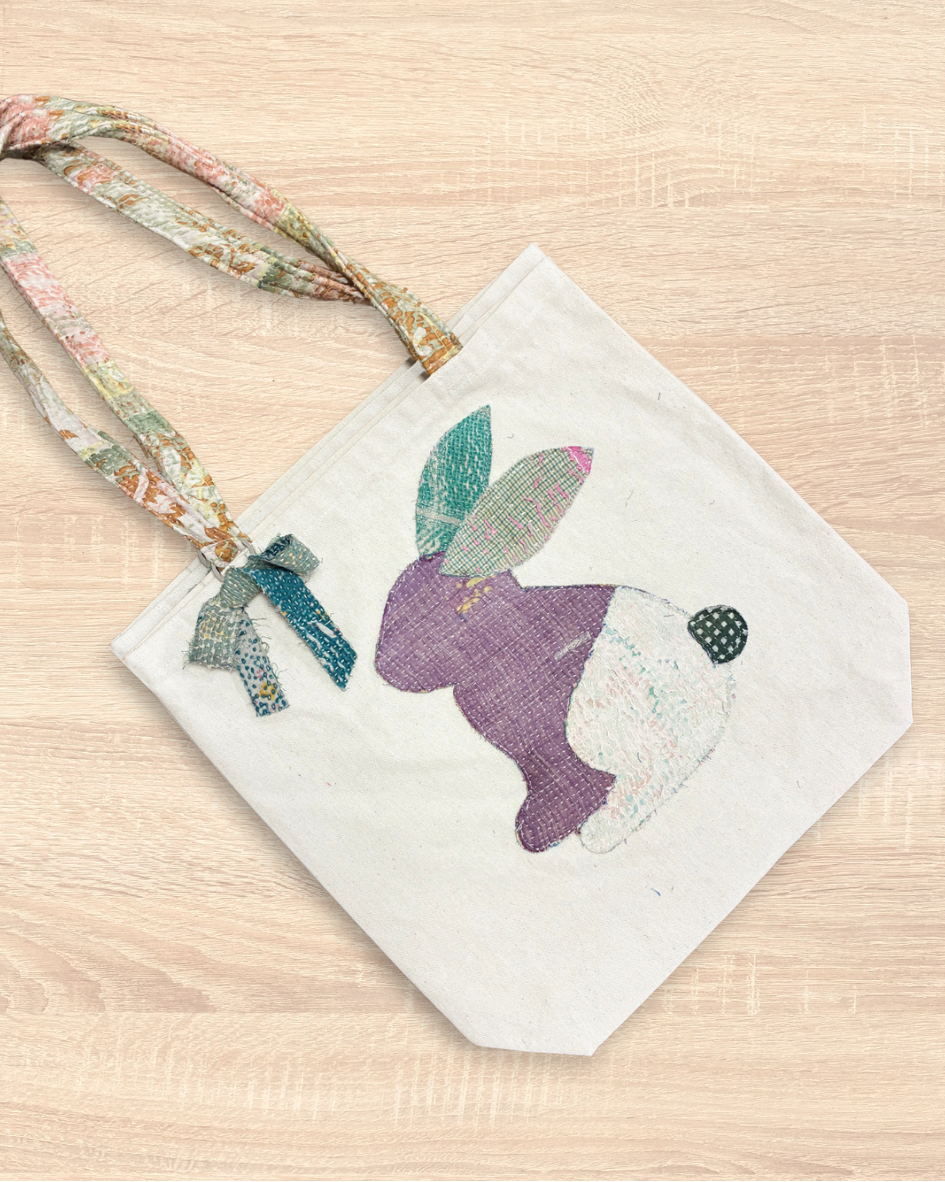 Vintage Kantha Easter Tote | Bunny