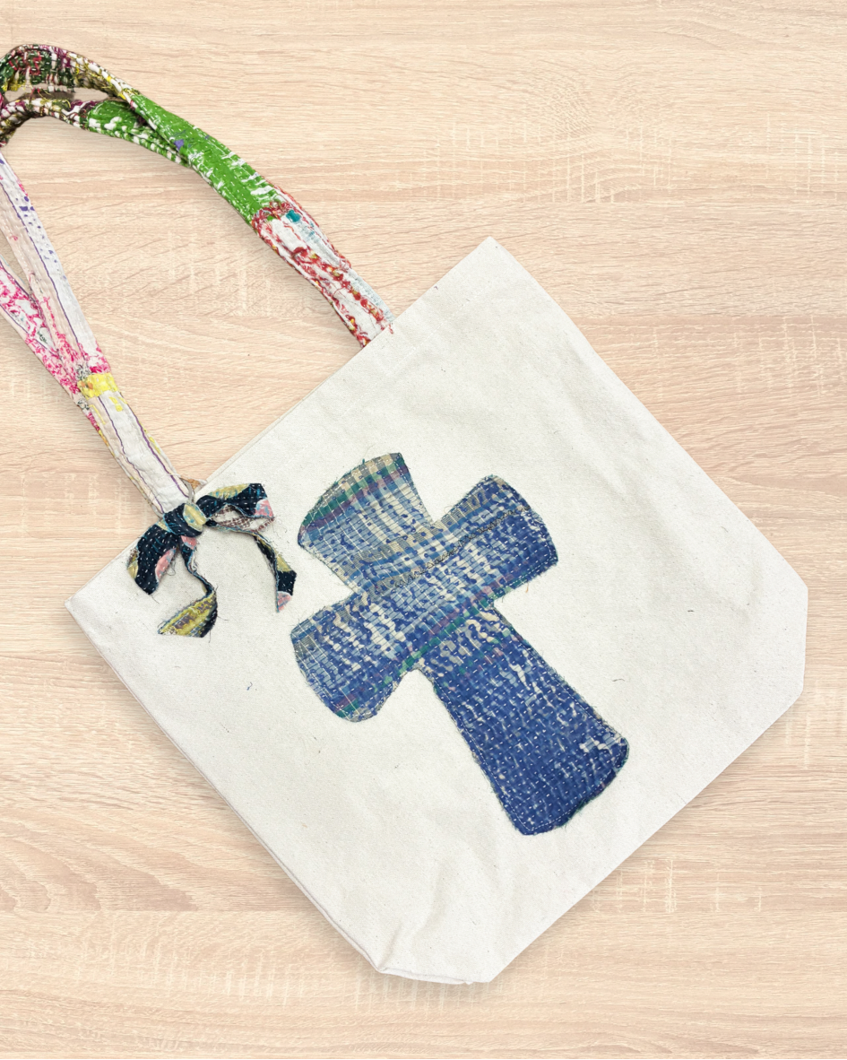 Vintage Kantha Easter Tote | Cross