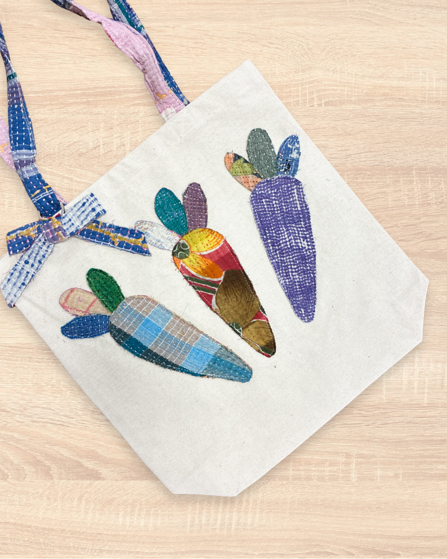 Vintage Kantha Easter Tote | Carrots
