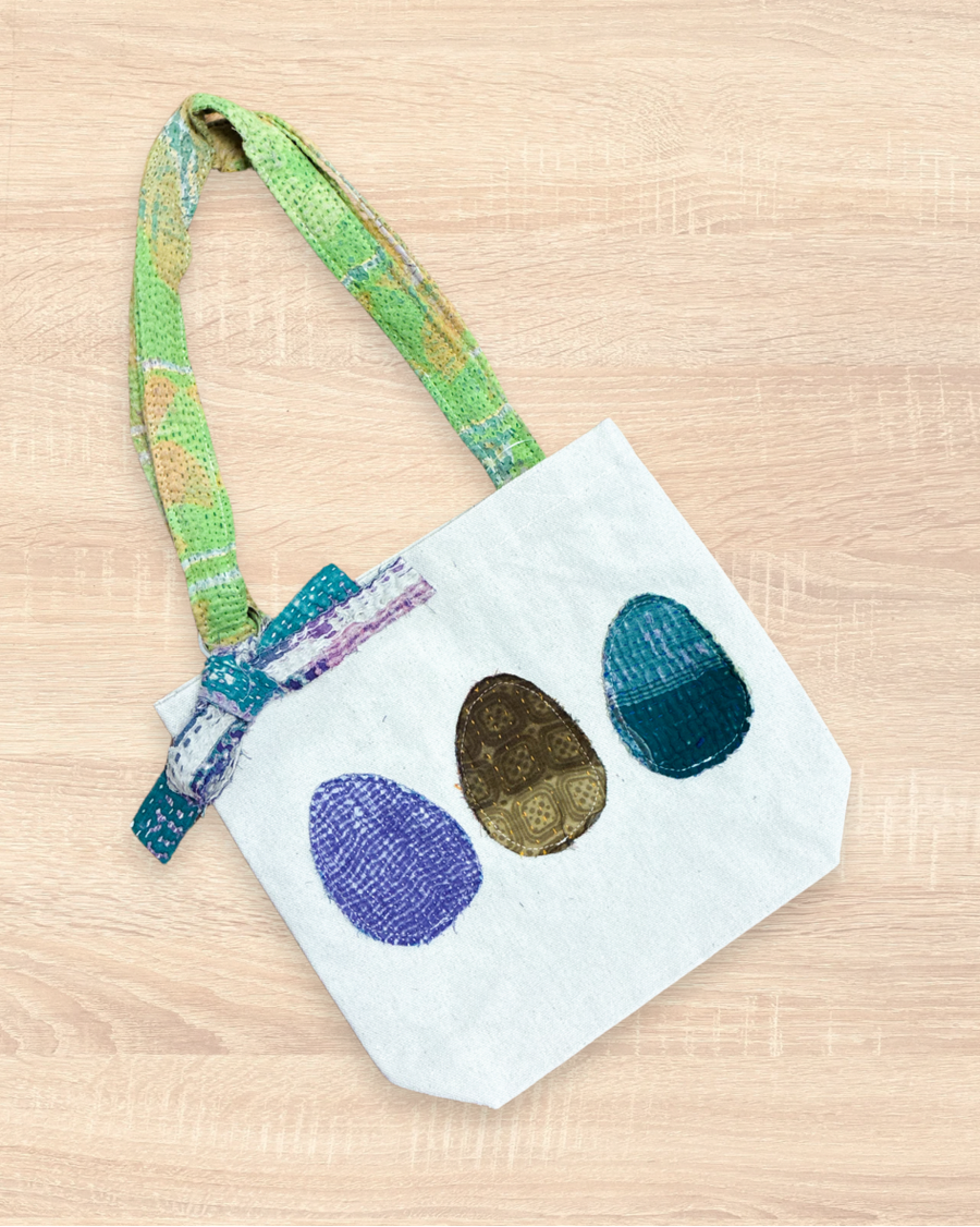 Mini Vintage Kantha Easter Tote | Eggs