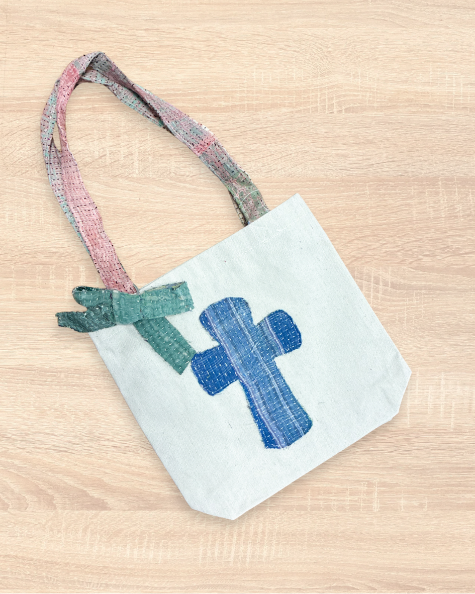Mini Vintage Kantha Easter Tote | Cross