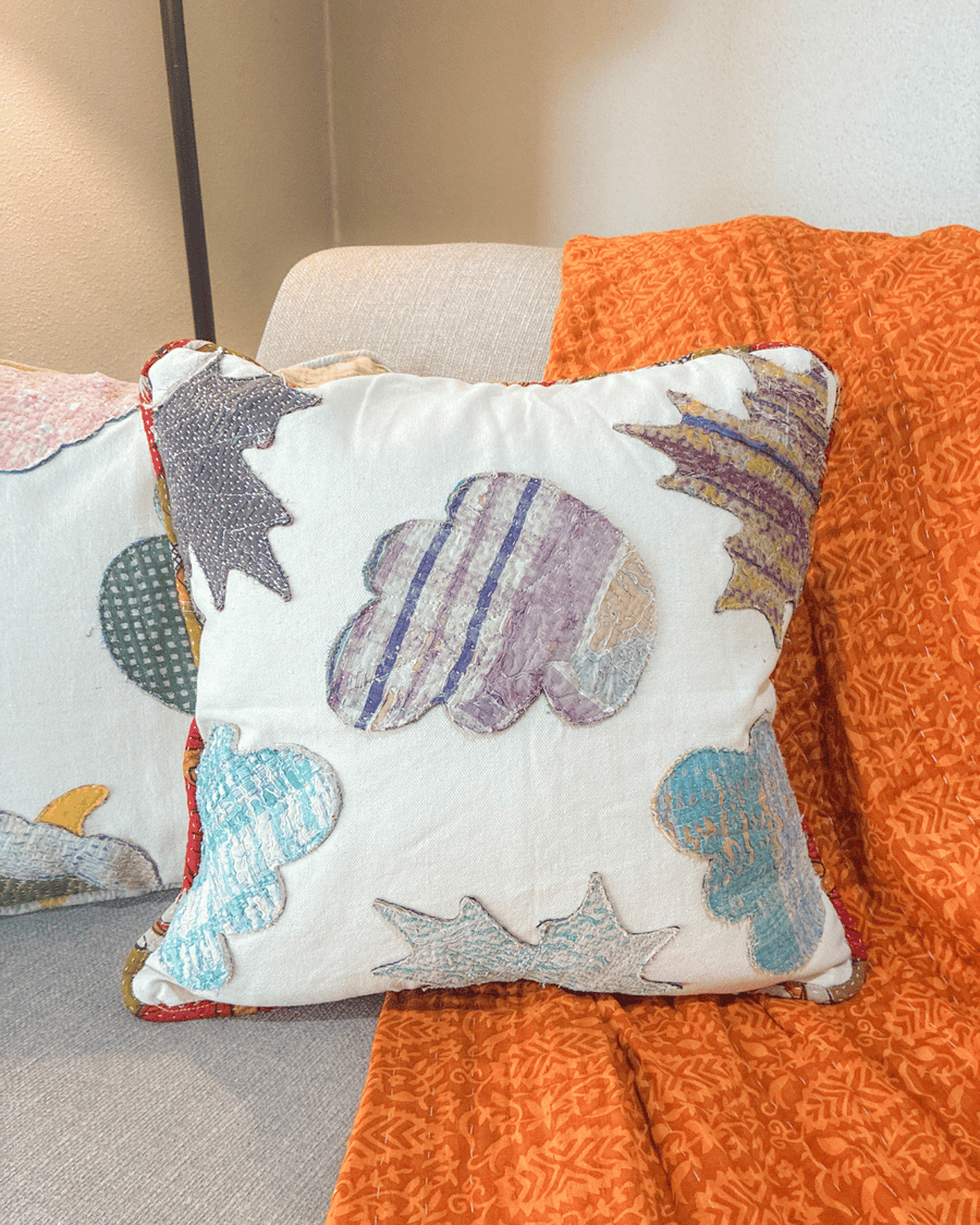 Vintage Kantha Pillow | 18x18 | Fall Leaves