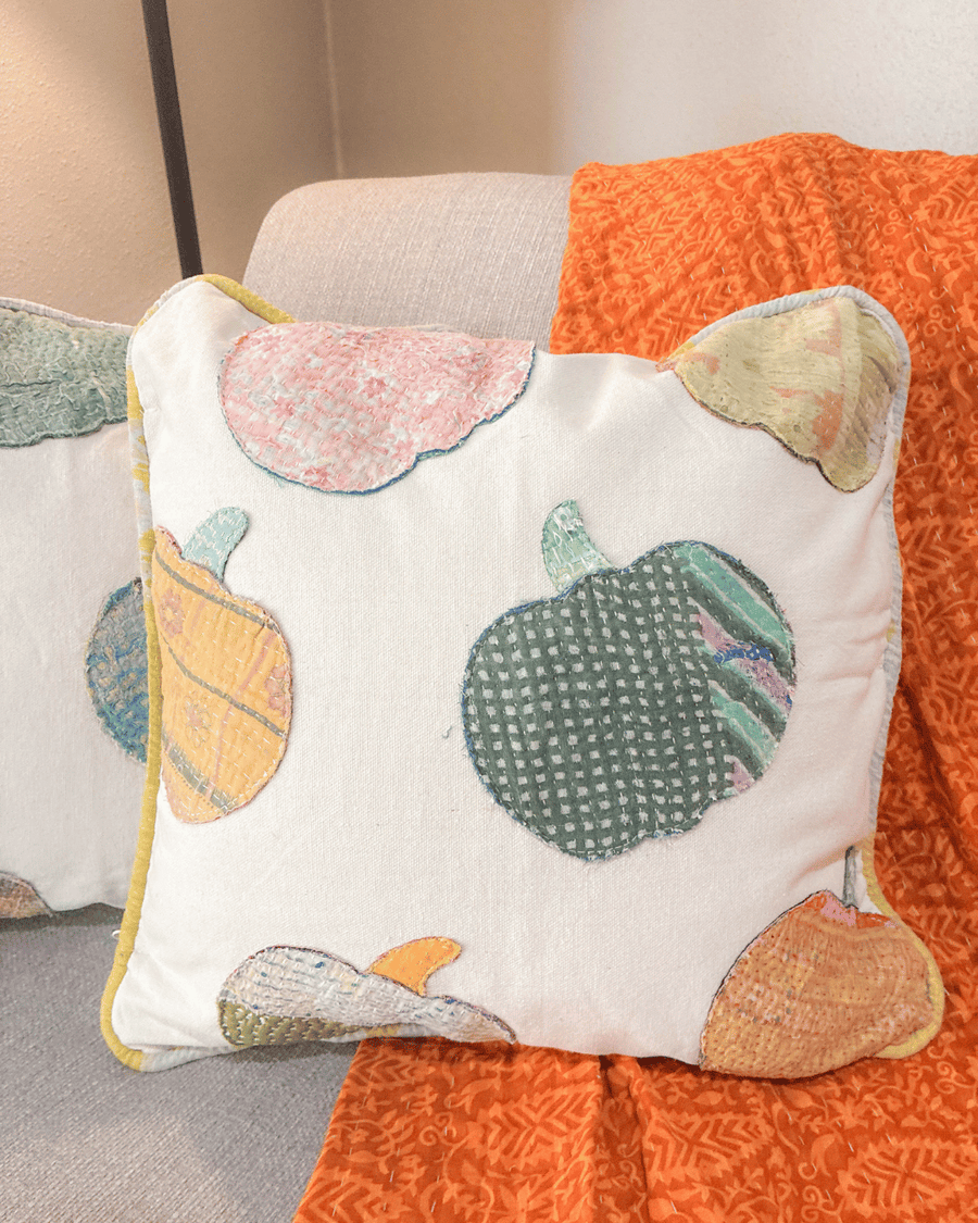 Vintage Kantha Pillow | 18x18 | Pumpkins