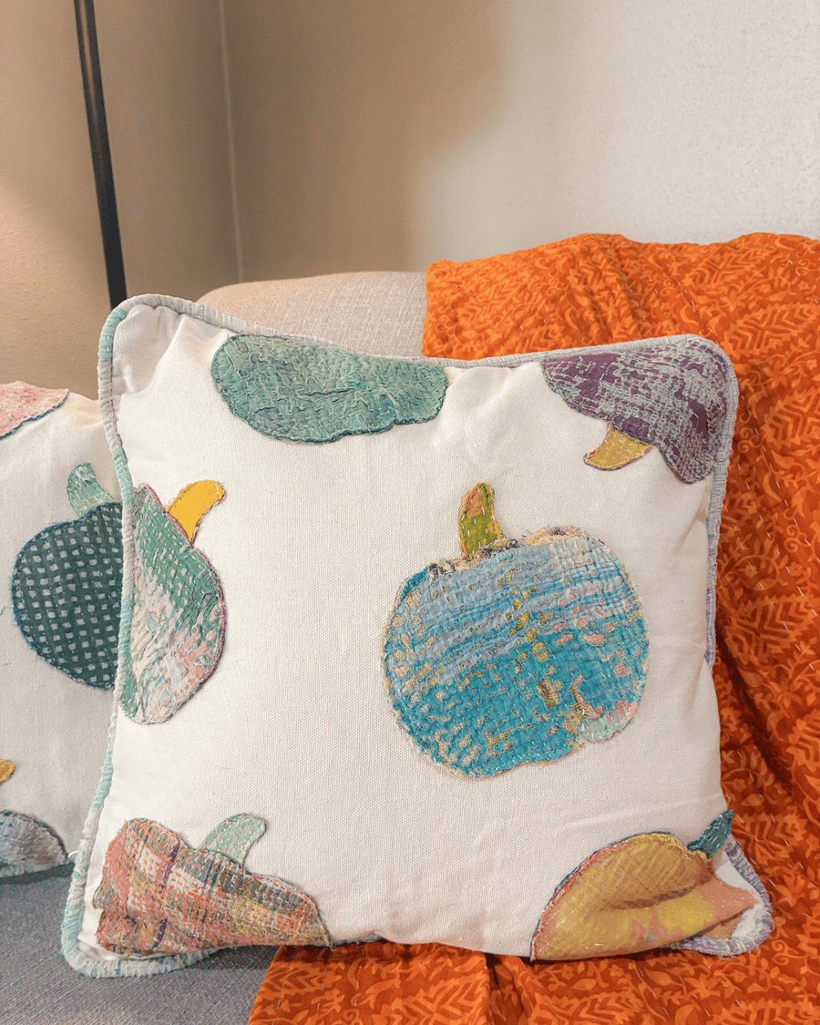 Vintage Kantha Pillow | 18x18 | Pumpkins