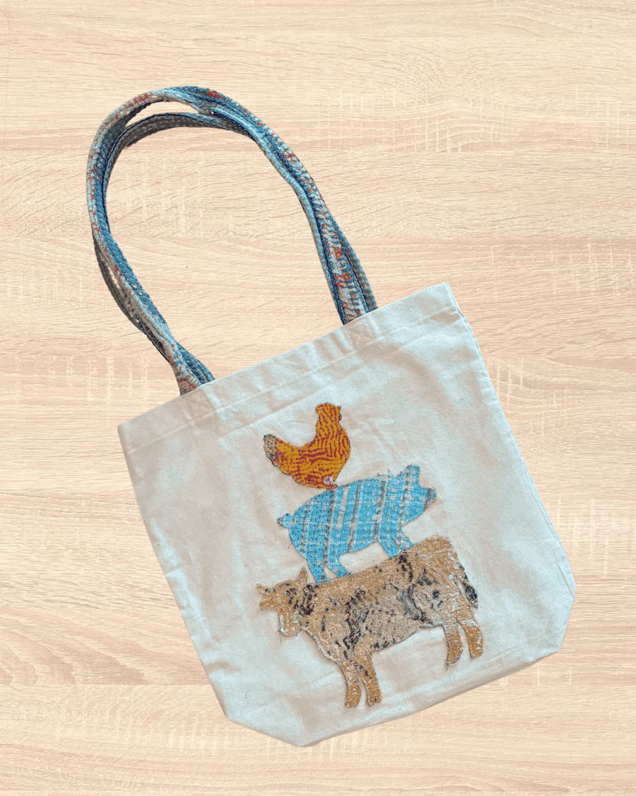 Vintage Kantha Tote | Farm Animals