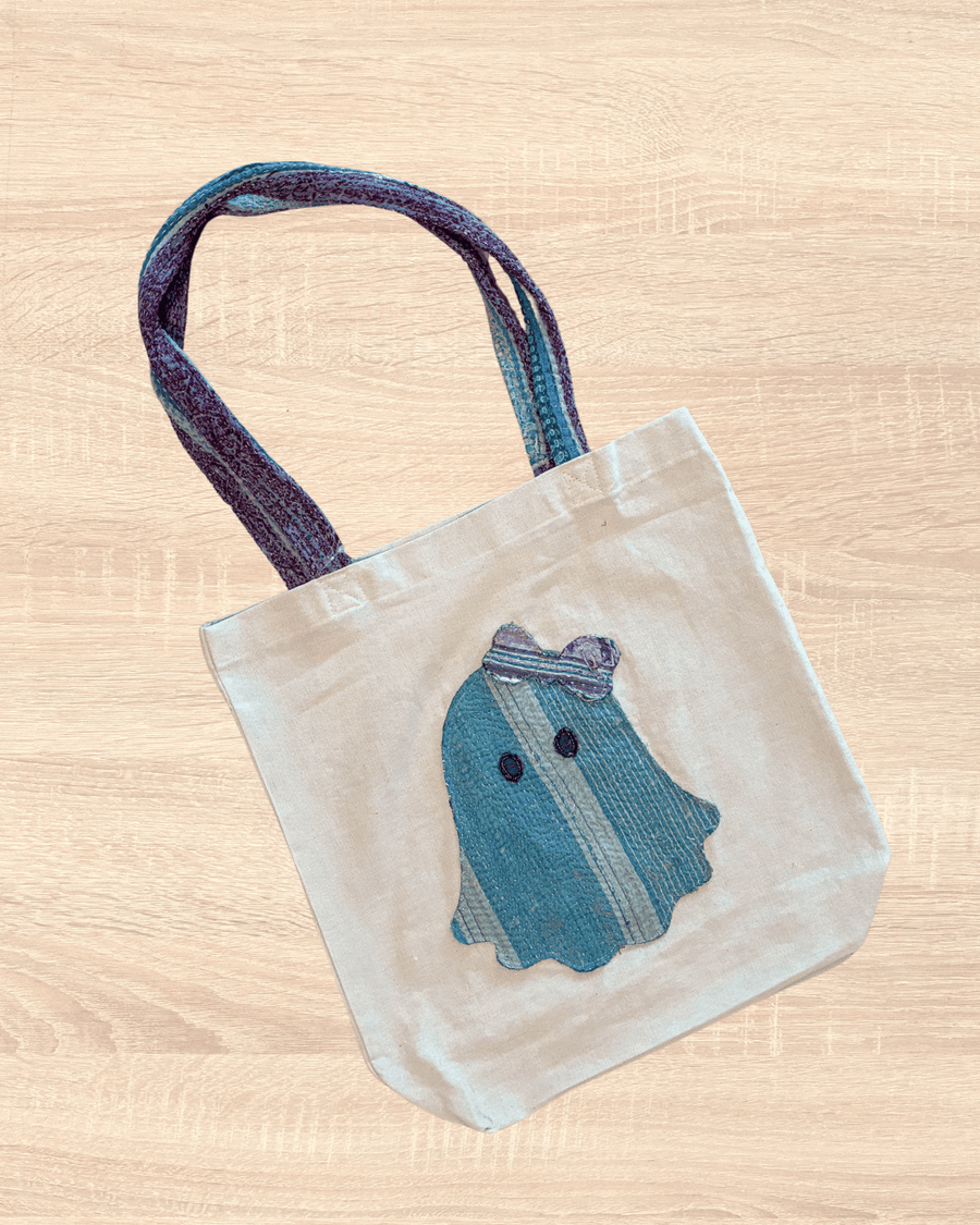 Vintage Kantha Tote | Ghost with Bow