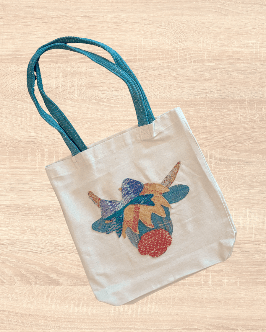 Vintage Kantha Tote | Highland Cow
