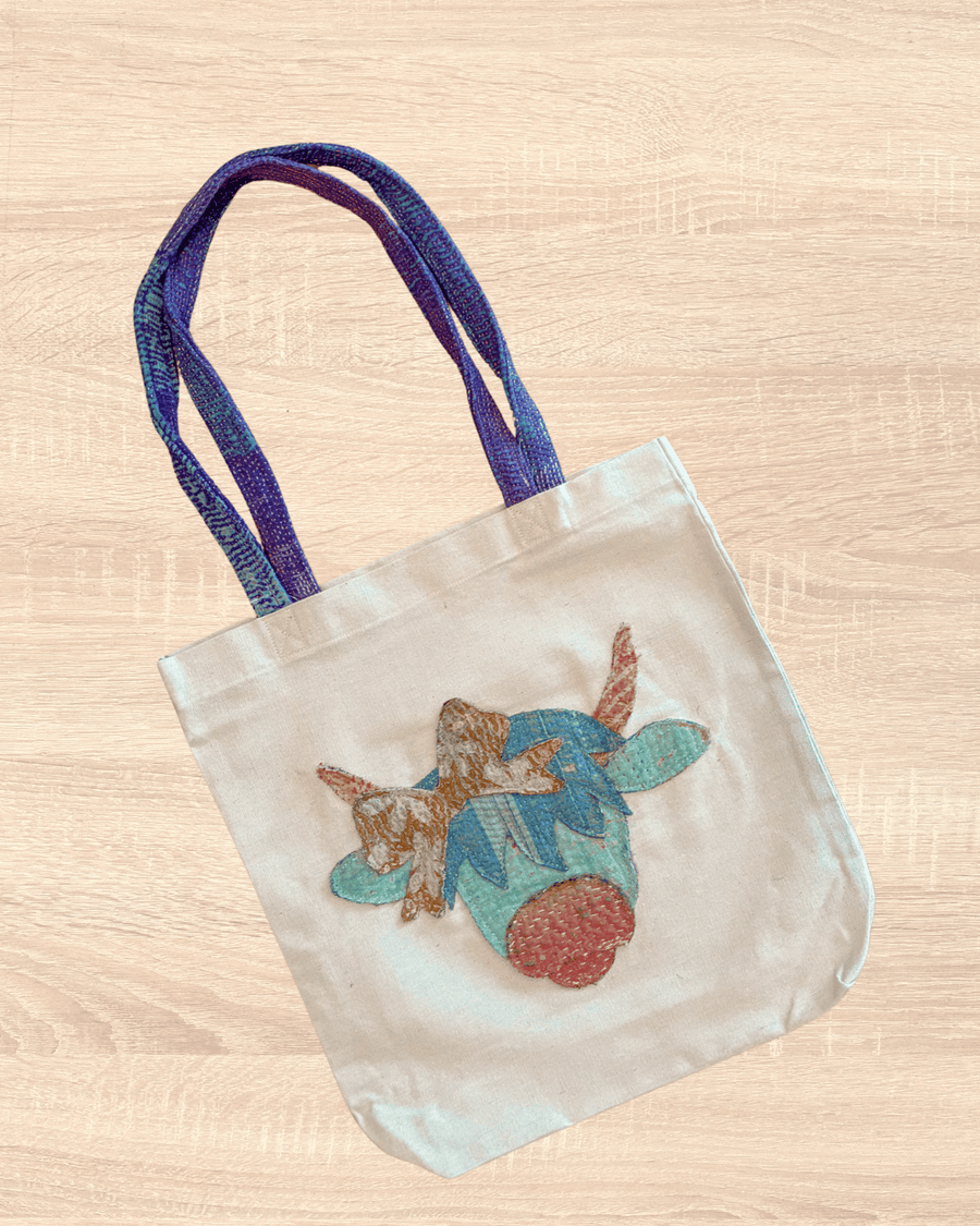 Vintage Kantha Tote | Highland Cow