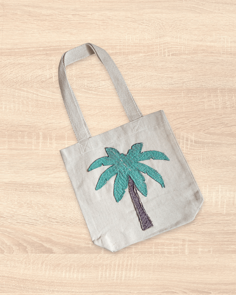 Mini Vintage Kantha Tote | Palm Tree