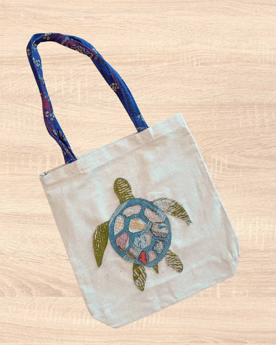 Vintage Kantha Tote | Sea Turtle
