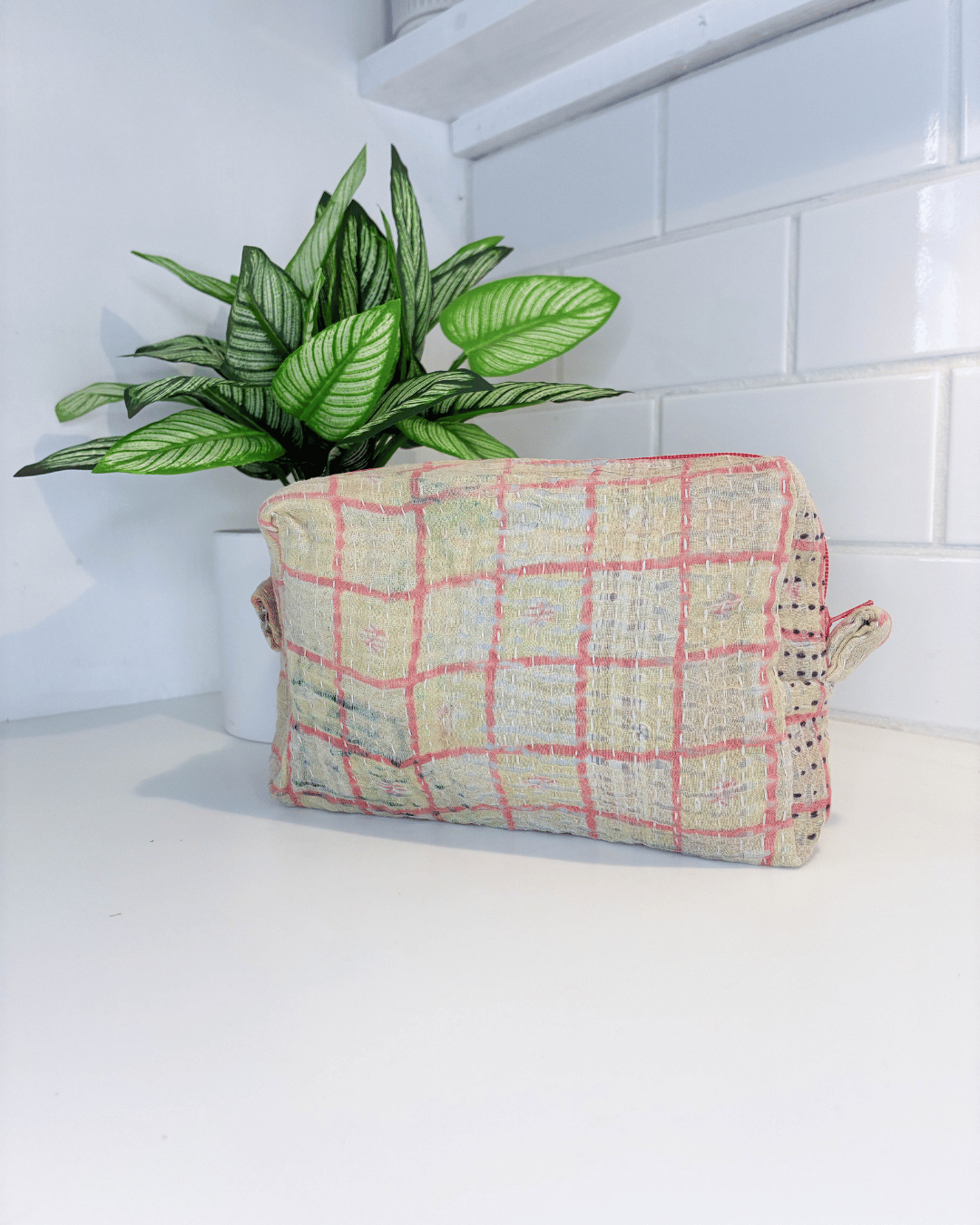 Vintage Kantha Zipper Box Pouch
