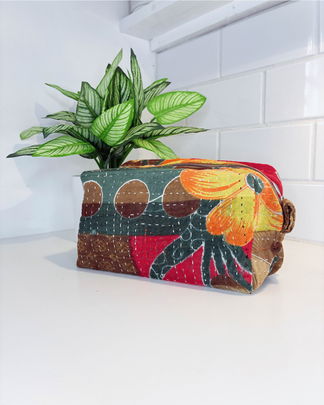 Vintage Kantha Zipper Box Pouch