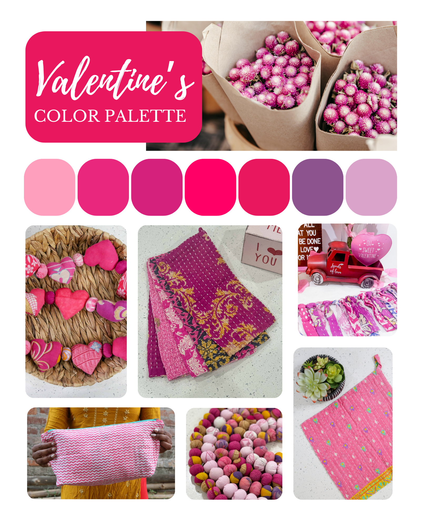 Bright and colorful pinks and purples 