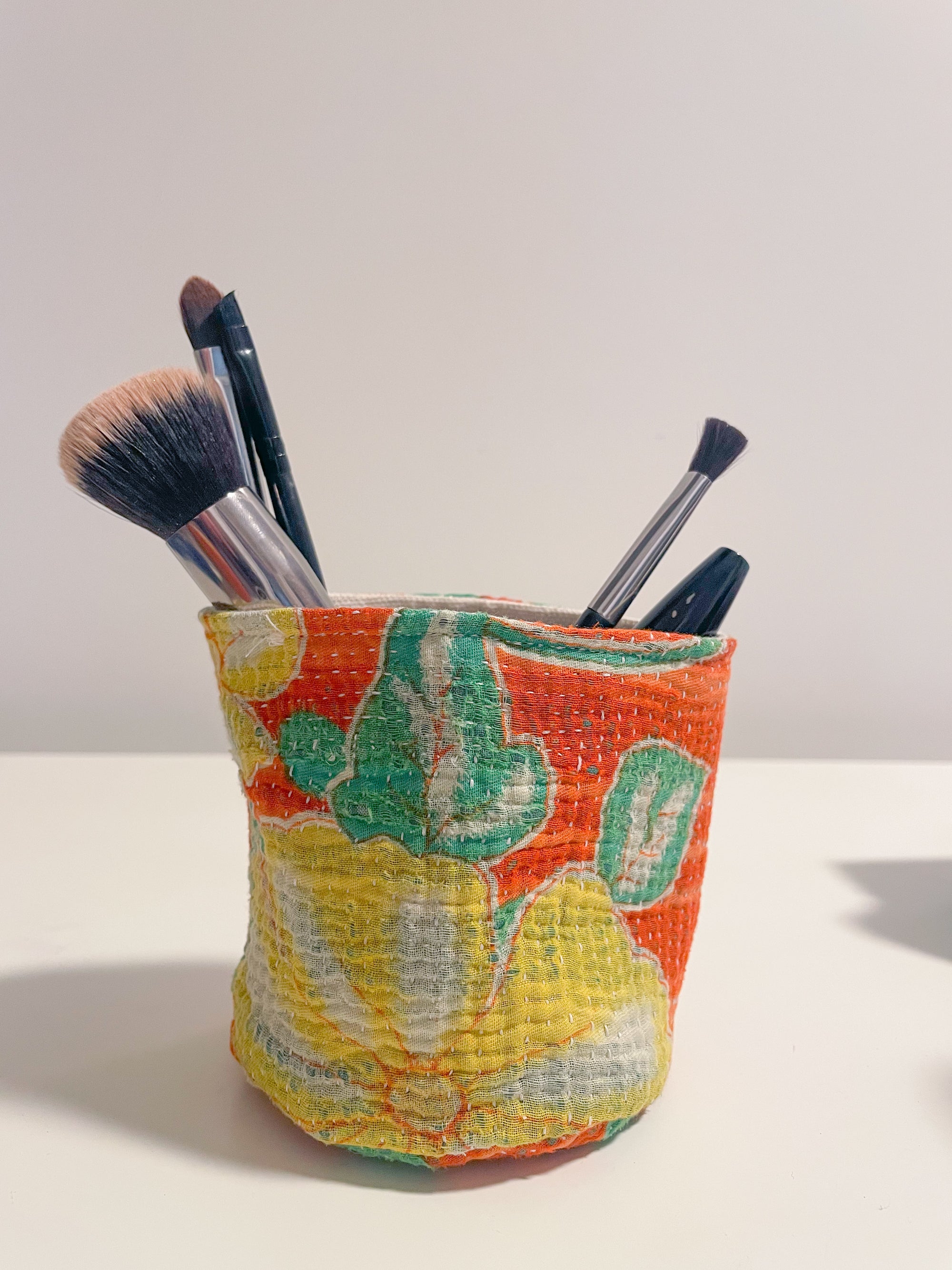 Handmade eco friendly recycled Vintage Kantha Baskets great for home decor and storage. 