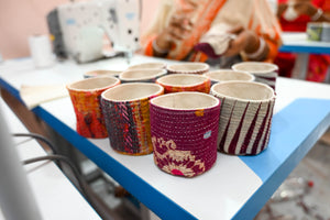 Handmade eco friendly recycled Vintage Kantha Baskets great for home decor and storage. 