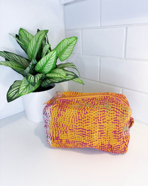 Vintage Kantha Zipper Box Pouch