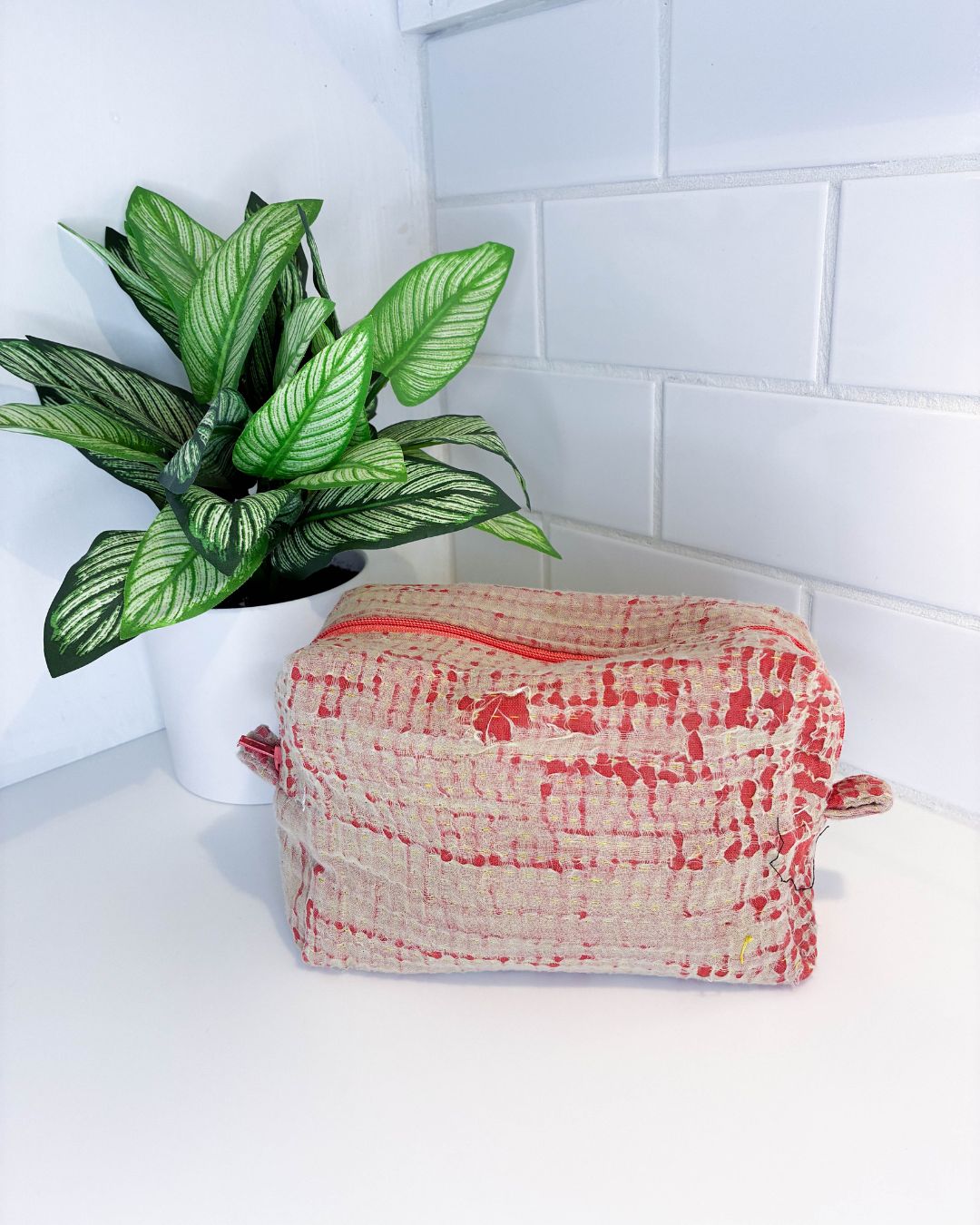 Vintage Kantha Zipper Box Pouch