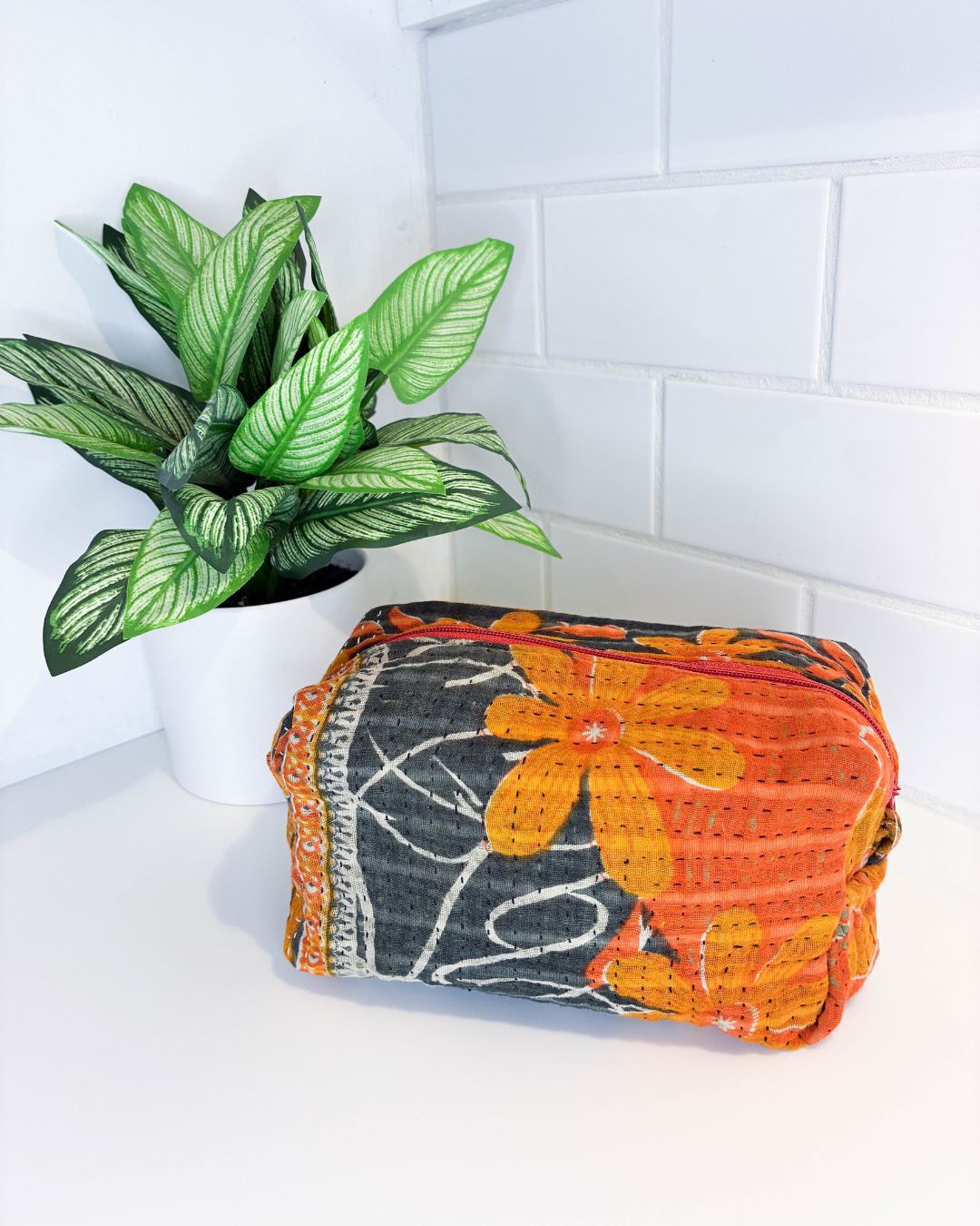 Vintage Kantha Zipper Box Pouch